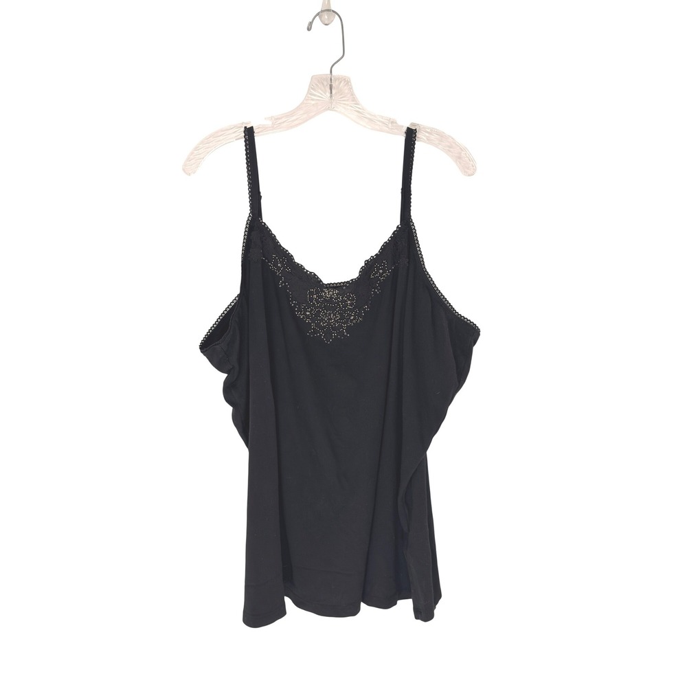 Black Lace Trim Tank Top Beaded Floral Women's Basic Neutral Stretch Size‎ 30/32